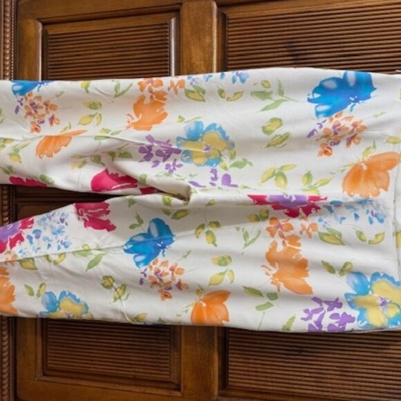Bobby Chan Floral Cropped Capris Pants Silk Blend Women's Size 14 - Picture 3 of 5